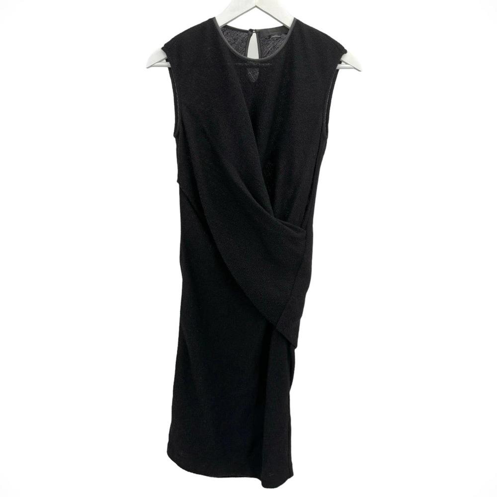 Alexander Wang Black Wool Sleeveless Crossover Ruched Midi Dress Size 2